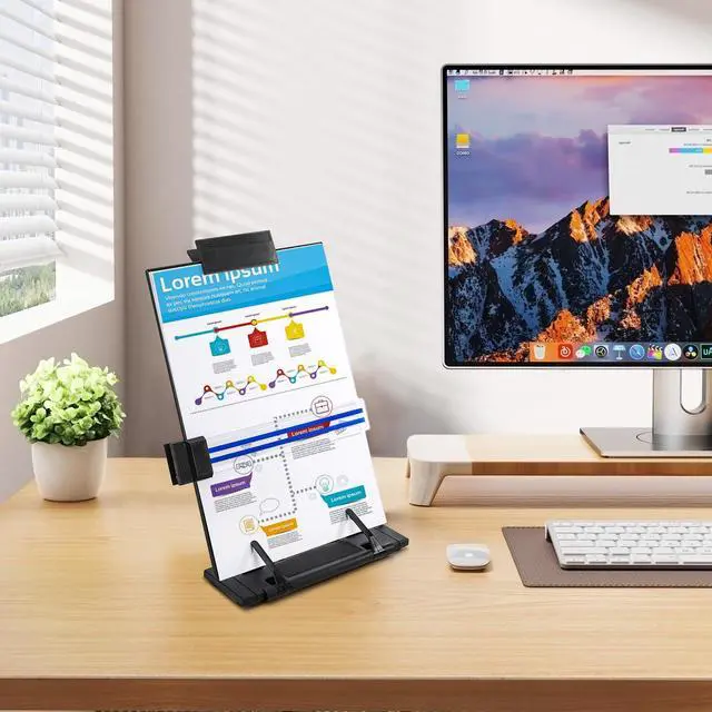 Alt view image 7 of 7 - 2 Pack Desktop Document Holder with Adjustable Clip and Line Guide, Portable Document Book Holder - Copy Holder for Letter, Legal A4 Documents, Up to 150 Sheets, Black
