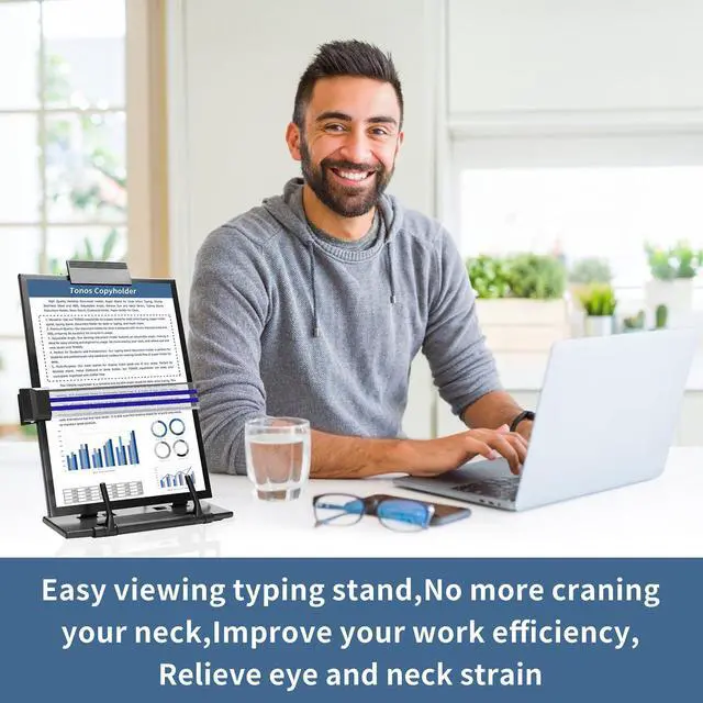 Alt view image 2 of 7 - Paper Stand Document Holder - Quality Document Holder for Desk, Paper Stands for Desk When Typing, Sturdy Stainless Steel Copy Holder, Adjustable Angle, Papers Holder Stand for Desk Typing