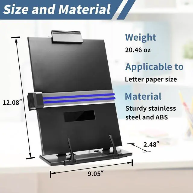 Alt view image 3 of 7 - Paper Stand Document Holder - Quality Document Holder for Desk, Paper Stands for Desk When Typing, Sturdy Stainless Steel Copy Holder, Adjustable Angle, Papers Holder Stand for Desk Typing
