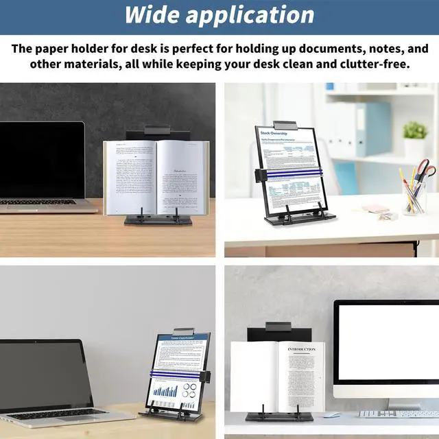 Alt view image 4 of 7 - Paper Stand Document Holder - Quality Document Holder for Desk, Paper Stands for Desk When Typing, Sturdy Stainless Steel Copy Holder, Adjustable Angle, Papers Holder Stand for Desk Typing