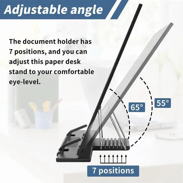 Alt view image 5 of 7 - Paper Stand Document Holder - Quality Document Holder for Desk, Paper Stands for Desk When Typing, Sturdy Stainless Steel Copy Holder, Adjustable Angle, Papers Holder Stand for Desk Typing