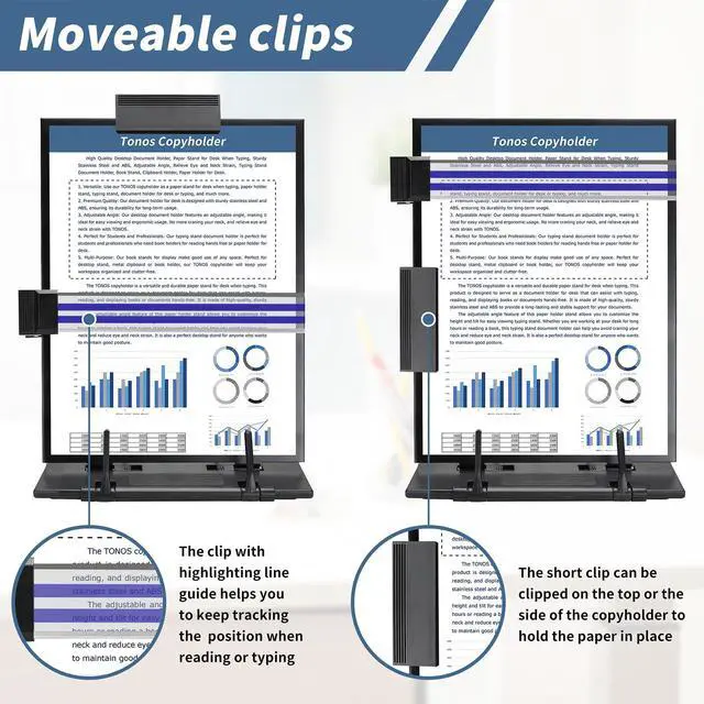 Alt view image 6 of 7 - Paper Stand Document Holder - Quality Document Holder for Desk, Paper Stands for Desk When Typing, Sturdy Stainless Steel Copy Holder, Adjustable Angle, Papers Holder Stand for Desk Typing