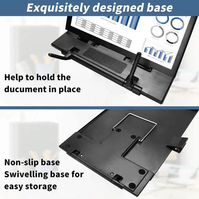 Alt view image 7 of 7 - Paper Stand Document Holder - Quality Document Holder for Desk, Paper Stands for Desk When Typing, Sturdy Stainless Steel Copy Holder, Adjustable Angle, Papers Holder Stand for Desk Typing