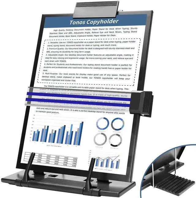 Main image of Paper Stand Document Holder - Quality Document Holder for Desk, Paper Stands for Desk When Typing, Sturdy Stainless Steel Copy Holder, Adjustable Angle, Papers Holder Stand for Desk Typing