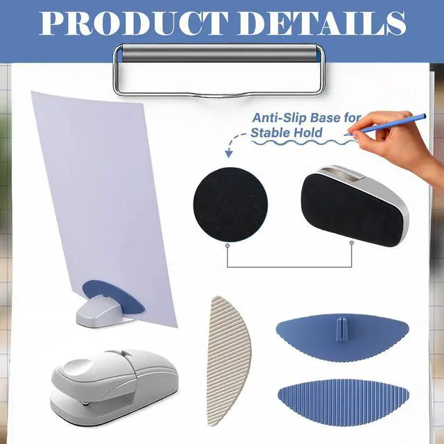 Alt view image 3 of 7 - 3 Pcs Paper Holder Stand for Typing Non-Slip Desktop Document Holder with Anti-Slip Pads, Foldable Portable Copy Stand for A4 Paper, Office Reading & Writing (White, Blue, Red)