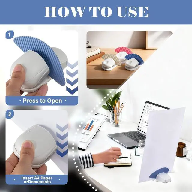 Alt view image 6 of 7 - 3 Pcs Paper Holder Stand for Typing Non-Slip Desktop Document Holder with Anti-Slip Pads, Foldable Portable Copy Stand for A4 Paper, Office Reading & Writing (White, Blue, Red)