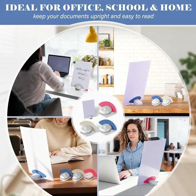 Alt view image 7 of 7 - 3 Pcs Paper Holder Stand for Typing Non-Slip Desktop Document Holder with Anti-Slip Pads, Foldable Portable Copy Stand for A4 Paper, Office Reading & Writing (White, Blue, Red)