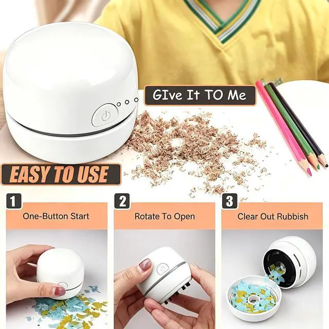 Alt view image 3 of 7 - Desktop Vacuum Cleaner USB Recharging, Portable Mini Vacuum Cleaner for Cleaning Eraser Crumbs, Dust, Crumbs, Computer Keyboard and Car (White)