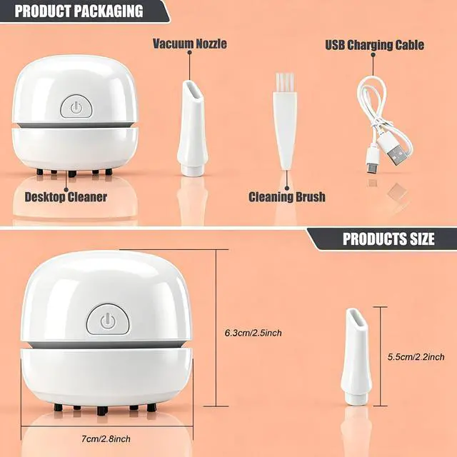 Alt view image 5 of 7 - Desktop Vacuum Cleaner USB Recharging, Portable Mini Vacuum Cleaner for Cleaning Eraser Crumbs, Dust, Crumbs, Computer Keyboard and Car (White)