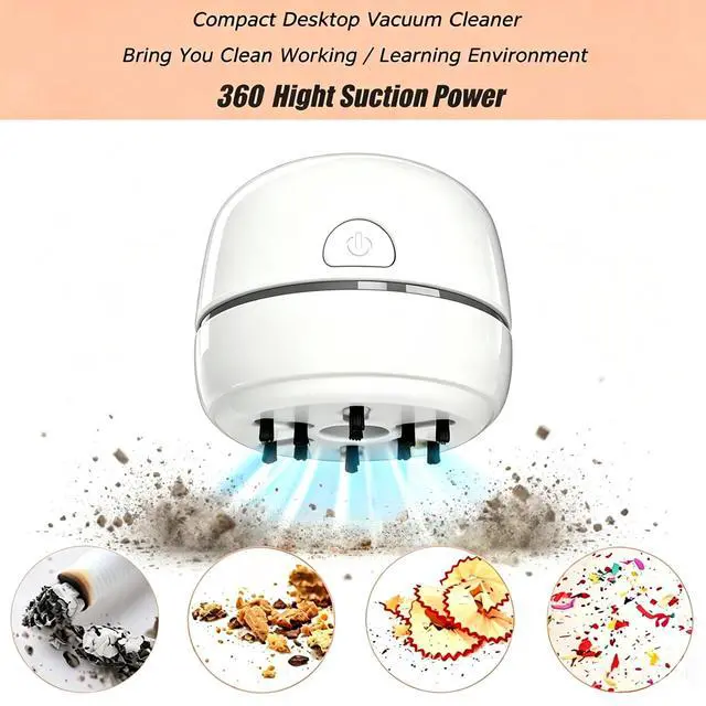 Alt view image 4 of 7 - Desktop Vacuum Cleaner USB Recharging, Portable Mini Vacuum Cleaner for Cleaning Eraser Crumbs, Dust, Crumbs, Computer Keyboard and Car (White)