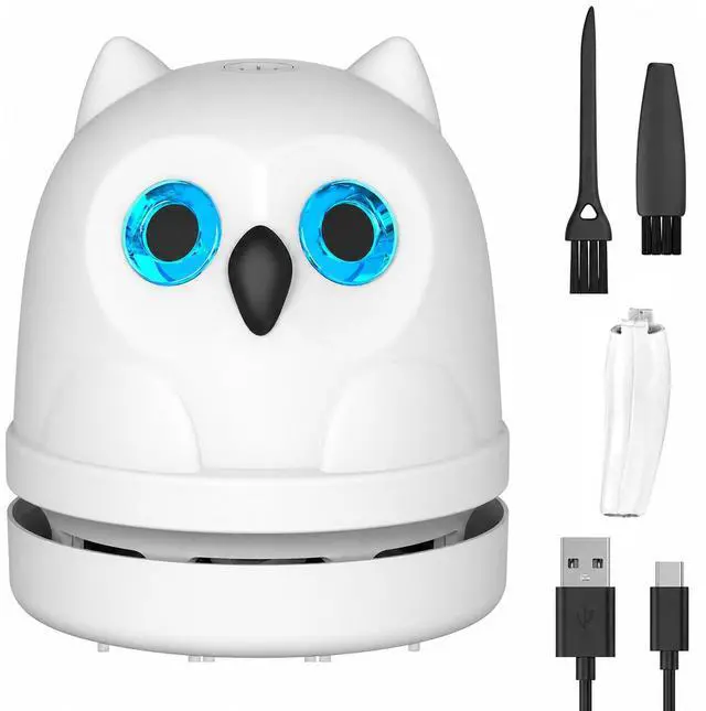 Main image of Mini Desktop Vacuum Cleaner Owl Desk Vacuum Cleaner Cute Desk Vacuum Sweeper for Cleaning Eraser Waste, Crumbs, Hair, Paper Scraps on Computer Piano Keyboard Countertop Car
