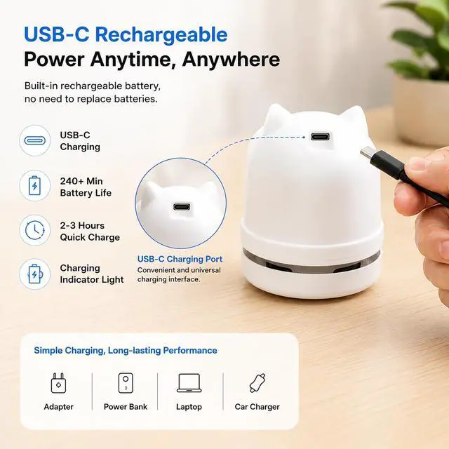 Alt view image 3 of 7 - Mini Desktop Vacuum Cleaner Owl Desk Vacuum Cleaner Cute Desk Vacuum Sweeper for Cleaning Eraser Waste, Crumbs, Hair, Paper Scraps on Computer Piano Keyboard Countertop Car