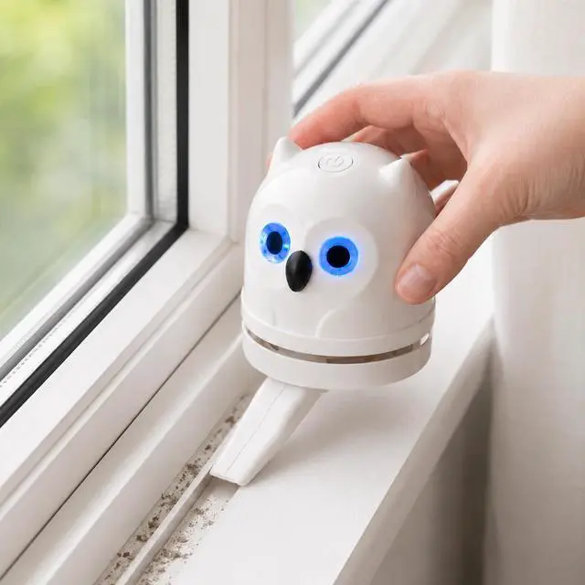 Alt view image 6 of 7 - Mini Desktop Vacuum Cleaner Owl Desk Vacuum Cleaner Cute Desk Vacuum Sweeper for Cleaning Eraser Waste, Crumbs, Hair, Paper Scraps on Computer Piano Keyboard Countertop Car
