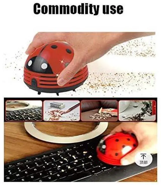 Alt view image 4 of 4 - Mini Portable Handheld Cordless Tabletop Crumb Sweeper Desktop Dust Vacuum Cleaner Ladybug Dust Sweeper(Red)