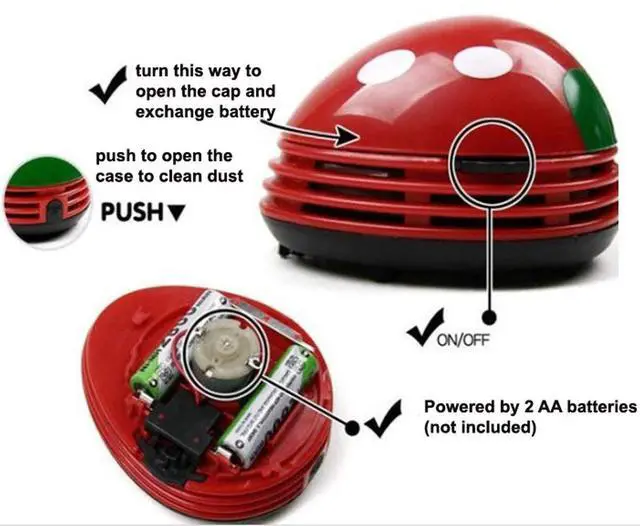 Alt view image 2 of 6 - Ladybug Cartoon Mini Vacuum Cleaner Dust Sweeper Cordless Corner Desktop Vacuum Cleaner Mini Cute Home Office