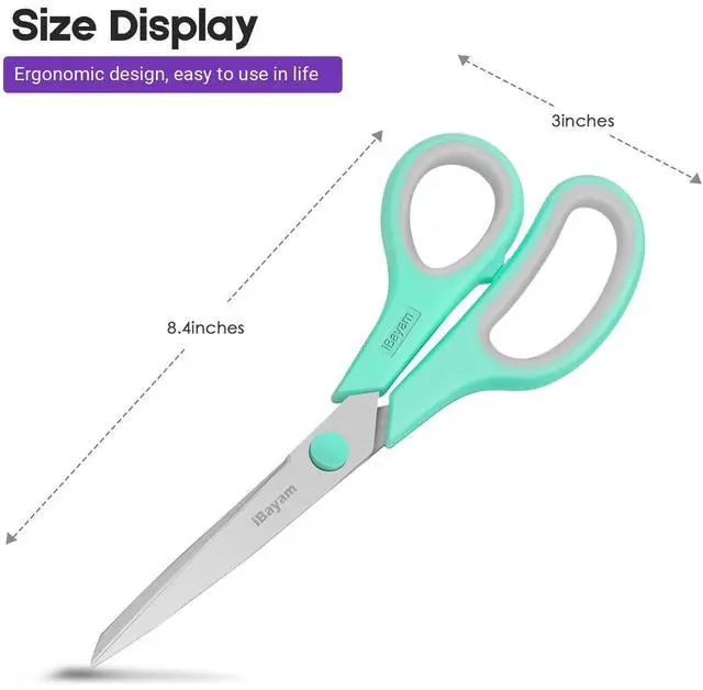 Alt view image 2 of 7 - Scissors, 8" All Purpose Scissors Bulk 3-Pack, Ultra Sharp 2.5mm Thick Blade Shears Comfort-Grip for Office Desk Accessories Sewing Fabric Home Craft Teacher School Supplies, Right/Left Handed