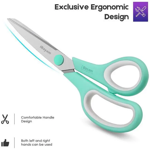 Alt view image 5 of 7 - Scissors, 8" All Purpose Scissors Bulk 3-Pack, Ultra Sharp 2.5mm Thick Blade Shears Comfort-Grip for Office Desk Accessories Sewing Fabric Home Craft Teacher School Supplies, Right/Left Handed