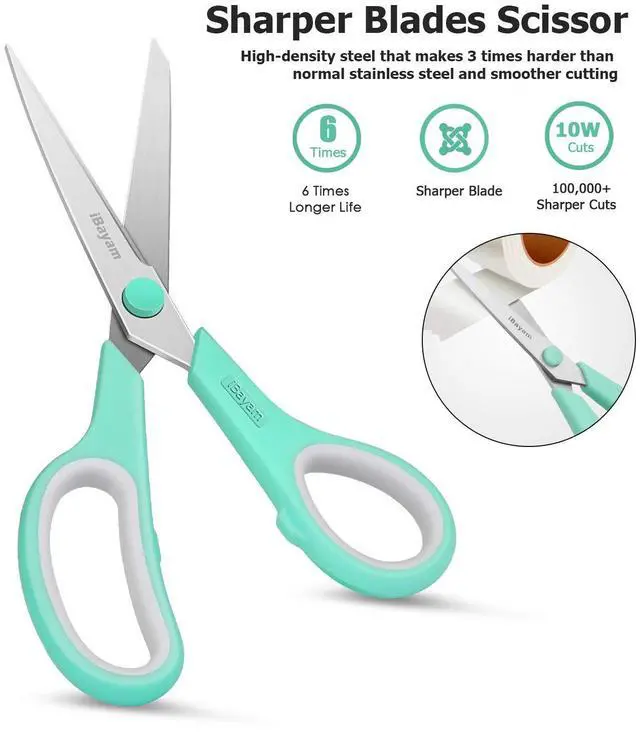 Alt view image 4 of 7 - Scissors, 8" All Purpose Scissors Bulk 3-Pack, Ultra Sharp 2.5mm Thick Blade Shears Comfort-Grip for Office Desk Accessories Sewing Fabric Home Craft Teacher School Supplies, Right/Left Handed