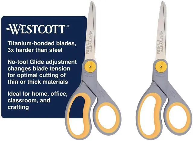 Main image of 8 Titanium Bonded Scissors with Adjustable Glide and Soft Handle, 2-Pack- Durable Multipurpose Scissors for Office, Home, and School Use, Sharp Precision Blades for Everyday Cutting
