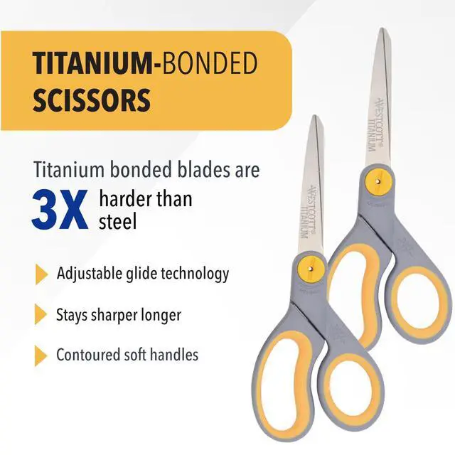 Alt view image 2 of 7 - 8 Titanium Bonded Scissors with Adjustable Glide and Soft Handle, 2-Pack- Durable Multipurpose Scissors for Office, Home, and School Use, Sharp Precision Blades for Everyday Cutting