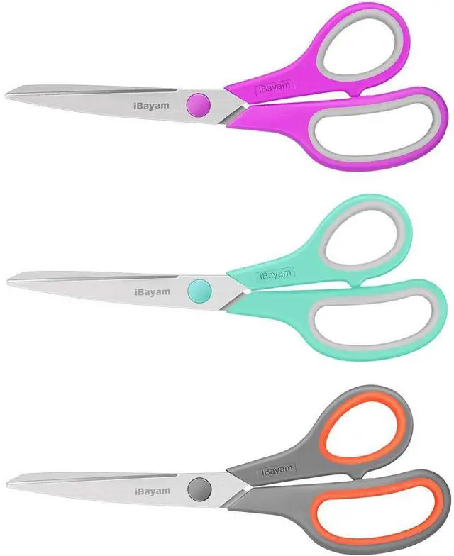 Main image of Scissors, 8" All Purpose Scissors Bulk 3-Pack, Ultra Sharp 2.5mm Thick Blade Shears Comfort-Grip for Office Desk Accessories Sewing Fabric Home Craft Teacher School Supplies, Right/Left Handed