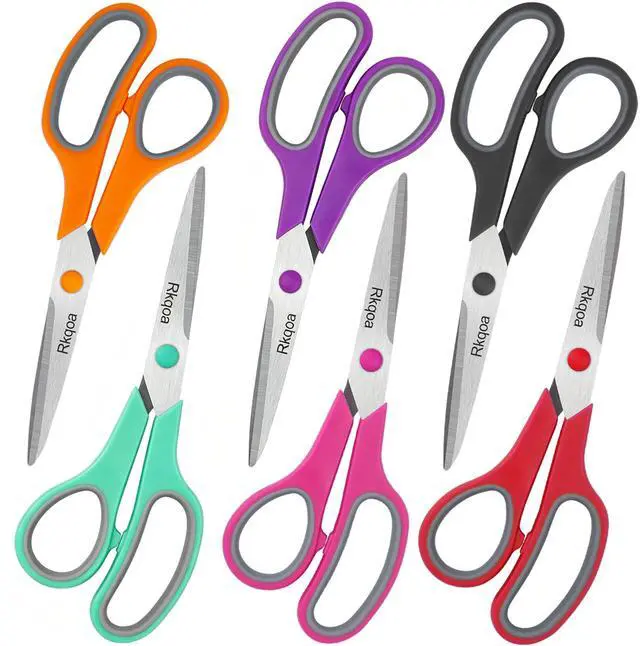 Main image of Scissors, Rkqoa 8" Scissors All Purpose 6 Pack - Comfort-Grip Sharp Scissor for Office School Adult Art Sewing Fabric Craft Supplies, Teacher/Classroom Everyday Use, Right/Left Handle