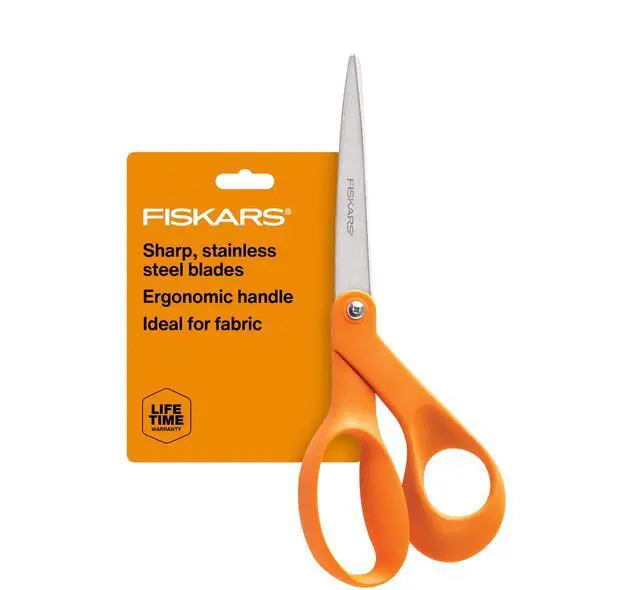 Main image of 8" Original Orange-Handled Stainless Steel Scissors, Ergonomic and Keeps Material Flat, Sharp All-Purpose Paper and Fabric Scissors for Office, Arts, and Crafts