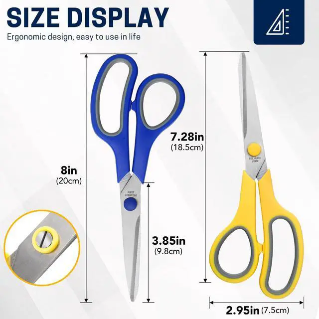 Main image of 8" 12 Pack All Purpose Heavy Duty Scissors- Comfort-Grip Sharp Scissors for Office School Sewing Fabric Craft High/Middle School Student Teacher Scissor, Right/Left Hand