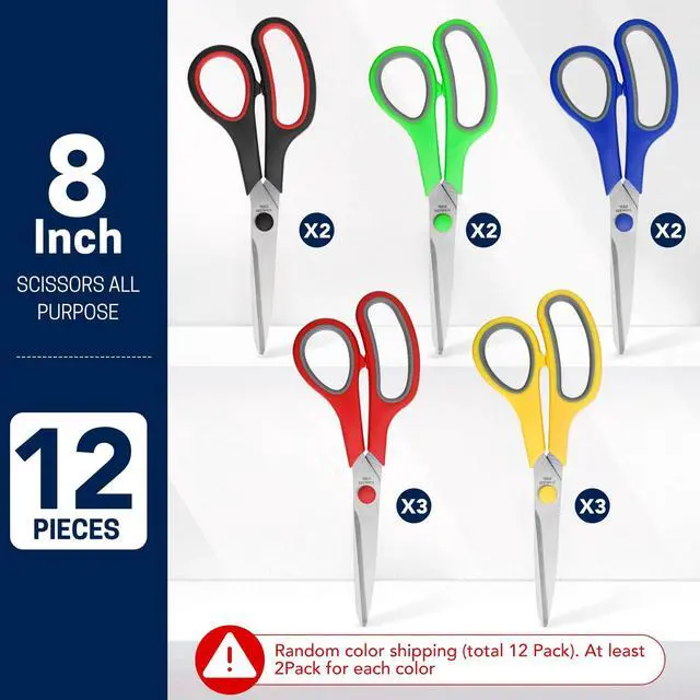 Alt view image 2 of 6 - 8" 12 Pack All Purpose Heavy Duty Scissors- Comfort-Grip Sharp Scissors for Office School Sewing Fabric Craft High/Middle School Student Teacher Scissor, Right/Left Hand