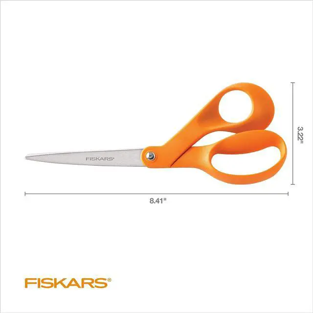 Alt view image 6 of 7 - 8" Original Orange-Handled Stainless Steel Scissors, Ergonomic and Keeps Material Flat, Sharp All-Purpose Paper and Fabric Scissors for Office, Arts, and Crafts