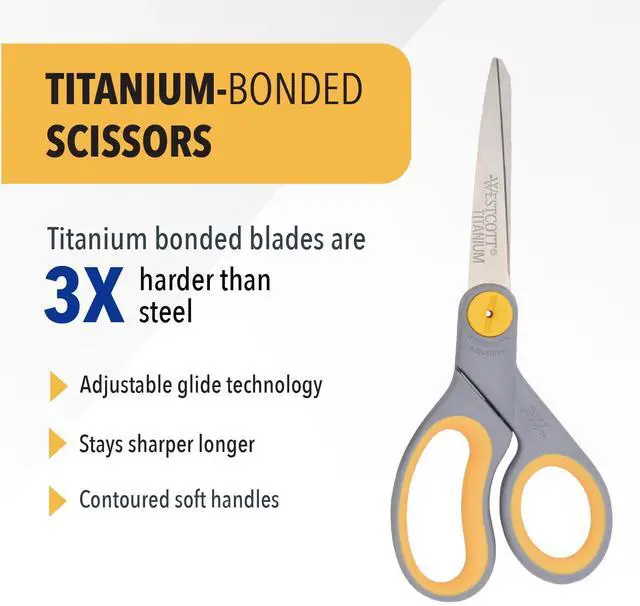 Alt view image 2 of 7 - 8-Inch Titanium-Bonded Scissors with Adjustable Glide Feature for Office and Home - Gray/Yellow