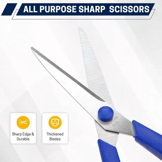 Alt view image 3 of 6 - 8" 12 Pack All Purpose Heavy Duty Scissors- Comfort-Grip Sharp Scissors for Office School Sewing Fabric Craft High/Middle School Student Teacher Scissor, Right/Left Hand