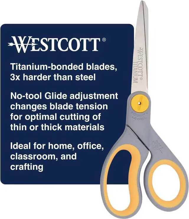 Alt view image 7 of 7 - 8-Inch Titanium-Bonded Scissors with Adjustable Glide Feature for Office and Home - Gray/Yellow
