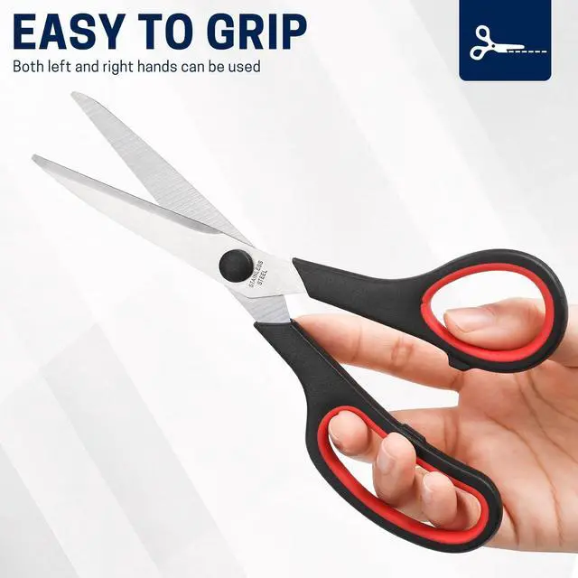 Alt view image 6 of 6 - 8" 12 Pack All Purpose Heavy Duty Scissors- Comfort-Grip Sharp Scissors for Office School Sewing Fabric Craft High/Middle School Student Teacher Scissor, Right/Left Hand