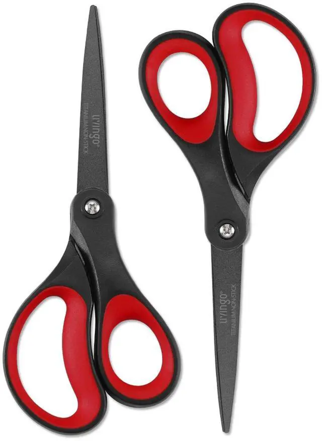 Main image of 2 Pack 8" Titanium Non-Stick Scissors, Professional Stainless Steel Comfort Grip, All-Purpose, Straight Office Craft Scissors for DIY(Red/Black)