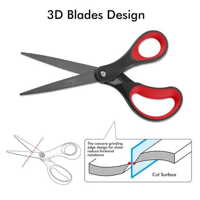 Alt view image 5 of 6 - 2 Pack 8" Titanium Non-Stick Scissors, Professional Stainless Steel Comfort Grip, All-Purpose, Straight Office Craft Scissors for DIY(Red/Black)
