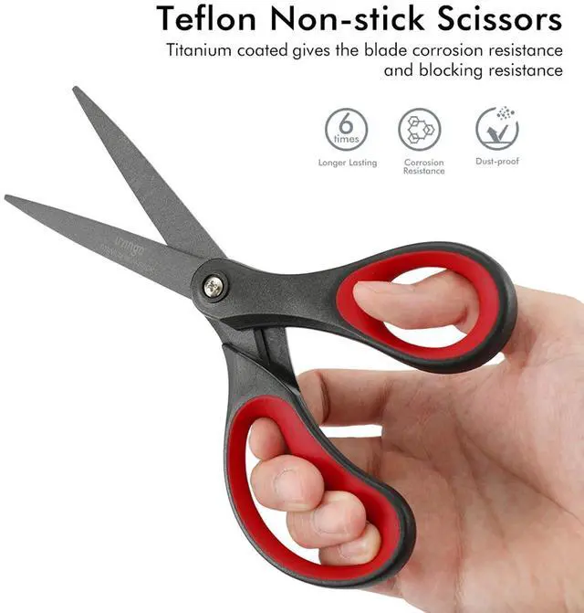 Alt view image 4 of 6 - 2 Pack 8" Titanium Non-Stick Scissors, Professional Stainless Steel Comfort Grip, All-Purpose, Straight Office Craft Scissors for DIY(Red/Black)