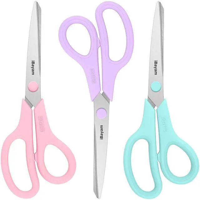 Main image of Scissors, 8" All Purpose Scissors Bulk 3-Pack, Ultra Sharp 2.5mm Thick Blade Shears Comfort-Grip for Aesthetic Fun Cute School Office Teacher Desk Crafts and Art Supplies Accessories Essential