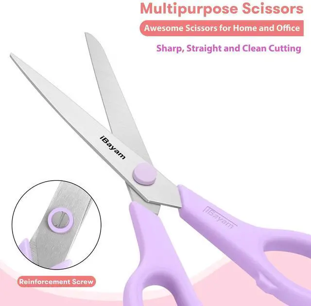 Alt view image 4 of 7 - Scissors, 8" All Purpose Scissors Bulk 3-Pack, Ultra Sharp 2.5mm Thick Blade Shears Comfort-Grip for Aesthetic Fun Cute School Office Teacher Desk Crafts and Art Supplies Accessories Essential