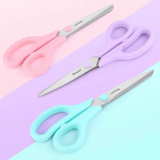 Alt view image 2 of 7 - Scissors, 8" All Purpose Scissors Bulk 3-Pack, Ultra Sharp 2.5mm Thick Blade Shears Comfort-Grip for Aesthetic Fun Cute School Office Teacher Desk Crafts and Art Supplies Accessories Essential
