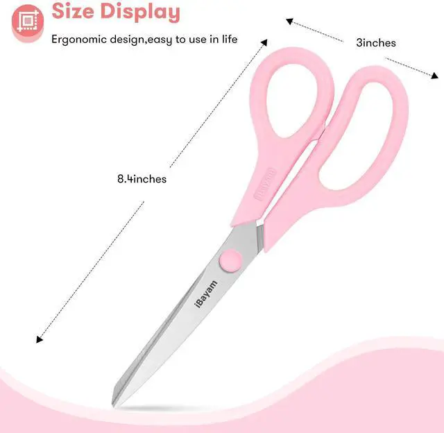 Alt view image 5 of 7 - Scissors, 8" All Purpose Scissors Bulk 3-Pack, Ultra Sharp 2.5mm Thick Blade Shears Comfort-Grip for Aesthetic Fun Cute School Office Teacher Desk Crafts and Art Supplies Accessories Essential