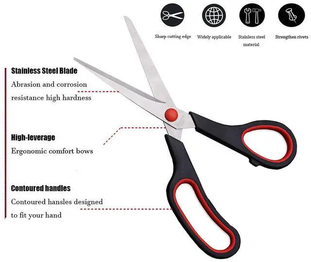 Alt view image 3 of 7 - Scissors, Multipurpose office Scissors,8.5 Inch Ultra Sharp Shears, Comfort-Grip Handles Household scissorsSturdy Sharp Craft Supplies - Pack of 5, Right/Left Hande