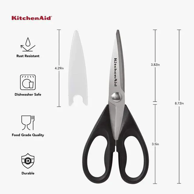 Alt view image 7 of 7 - All Purpose Kitchen Shears with Protective Sheath Durable Stainless Steel Scissors, Dishwasher Safe, Soft Grip Comfort Handle, 8.72 Inch, Black