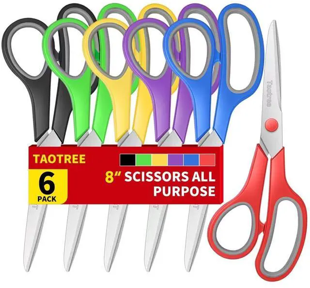 Main image of Scissors Bulk Set of 6-Pack, 8" Scissors All Purpose Comfort Grip Sharp Shears for Office School Supplies, High/Middle School Student Teacher Home Art Craft Sewing Fabric, Scrapbook Supplies