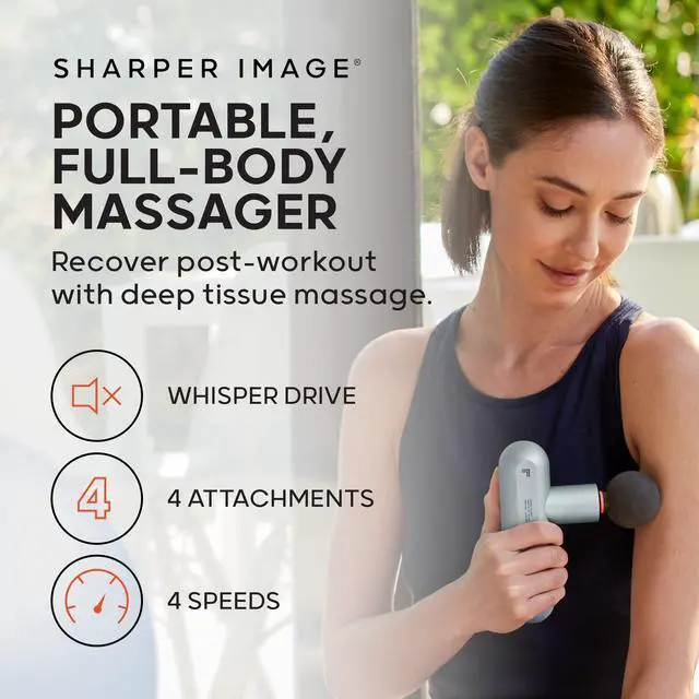 Alt view image 2 of 7 - Powerboost Move - Mini Percussion Massage Gun| 4 Attachments, 4 Speeds, FSA Eligible| Full Body Back & Shoulder Massager| Deep Tissue Muscle Recovery| Portable Pain Relief Massage Tool