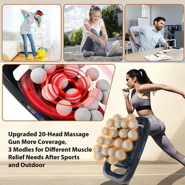 Alt view image 6 of 6 - 20 Head Massage Gun, Deep Tissue Massager Gun with 3 Modes & 30 Levels, Muscle Massager for Pain Relief, Back Massager, Handheld Massager for Back, Neck, Shoulder