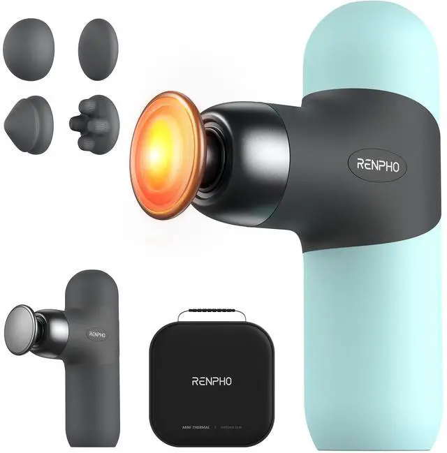 Main image of Mini Thermal Massage Gun with Heat, Color Silicone Casing, 4 Speeds | Portable, Ultra-Quiet Mini Massage Gun, 4 Heads, Neck, Back Muscle Comfort, Carry Case, Home, Office, Travel Use, Gift Idea
