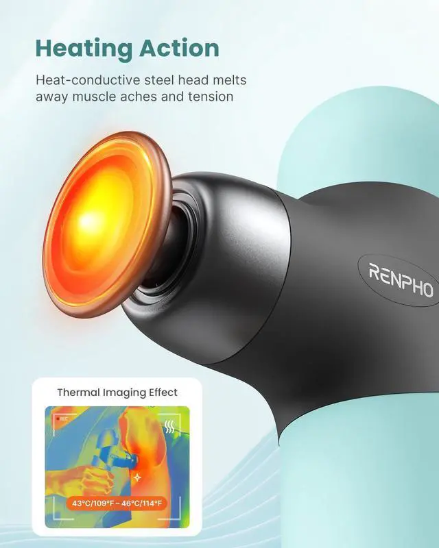 Alt view image 2 of 7 - Mini Thermal Massage Gun with Heat, Color Silicone Casing, 4 Speeds | Portable, Ultra-Quiet Mini Massage Gun, 4 Heads, Neck, Back Muscle Comfort, Carry Case, Home, Office, Travel Use, Gift Idea
