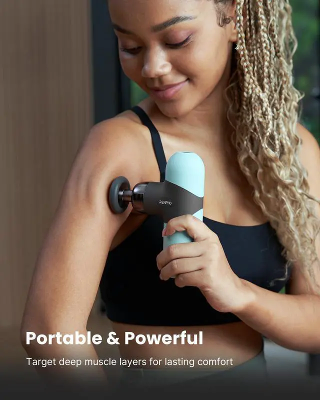 Alt view image 3 of 7 - Mini Thermal Massage Gun with Heat, Color Silicone Casing, 4 Speeds | Portable, Ultra-Quiet Mini Massage Gun, 4 Heads, Neck, Back Muscle Comfort, Carry Case, Home, Office, Travel Use, Gift Idea