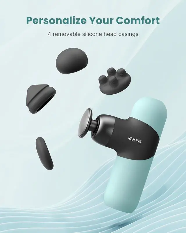 Alt view image 6 of 7 - Mini Thermal Massage Gun with Heat, Color Silicone Casing, 4 Speeds | Portable, Ultra-Quiet Mini Massage Gun, 4 Heads, Neck, Back Muscle Comfort, Carry Case, Home, Office, Travel Use, Gift Idea